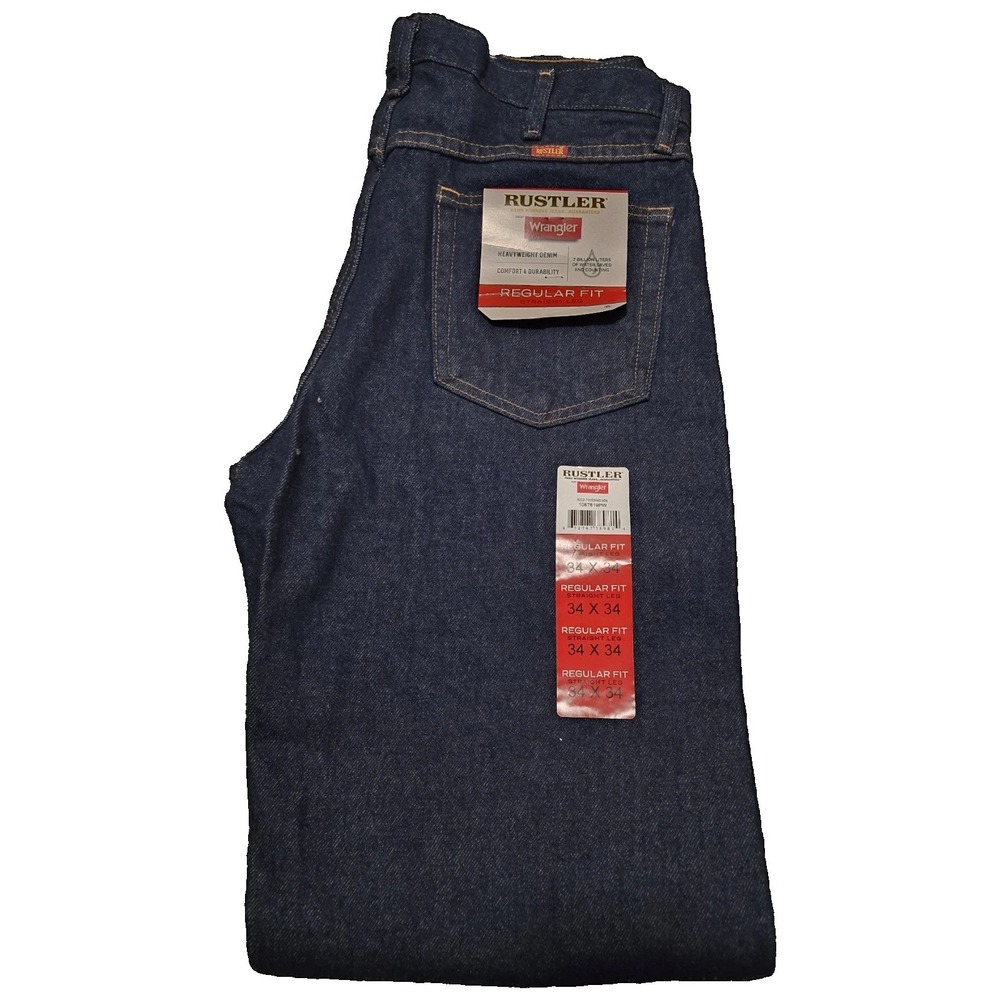 Rustler Wrangler Mens Regular Fit Straight Leg Heavyweight Denim Jeans 34x34 New